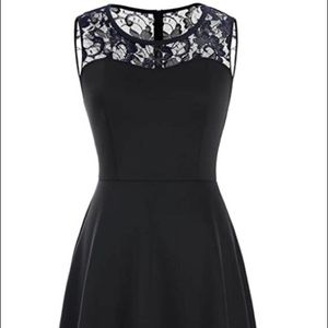 Black Zip-Up Lace Top Dress, Knee Length